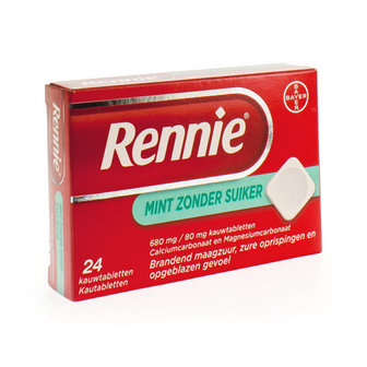 RENNIE MINT Z/SUIKER KAUWTABLETTEN 24