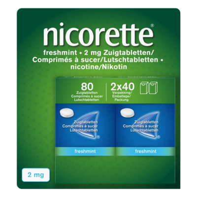 NICORETTE FRESHMINT 2MG ZUIGTABL ZONDER SUIKER 80 STUKS